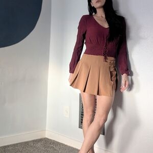 Hollister Burgundy Cropped Smocked Top